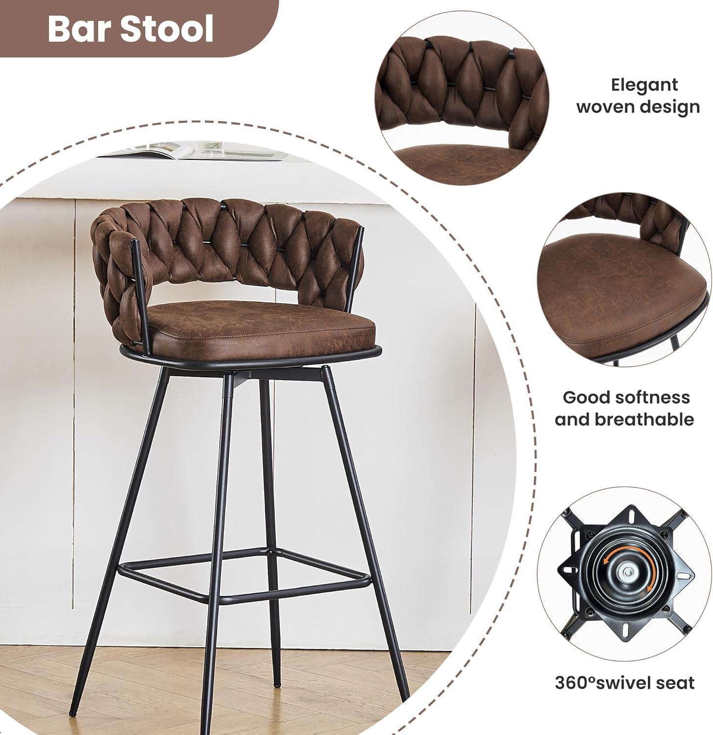 Upholstered Suede Fabric  360° Swivel High Bar Stool