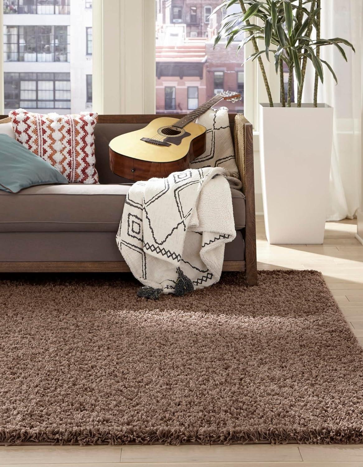 Sandy Brown Square Shag Rug with Easy Care