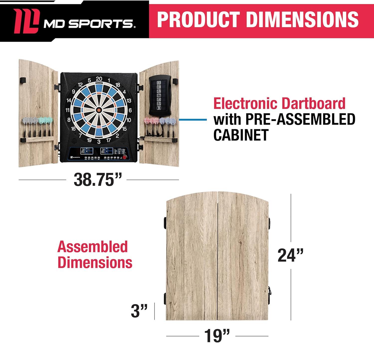 MD Sports MD Sports Elmhurst Electronic Dartboard Cabinet with Digital Scorekeeping and Soft Tip Dart Set