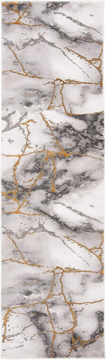 SAFAVIEH Craft Paul Abstract Marble Runner Rug, Grey/Gold, 2' x 8'