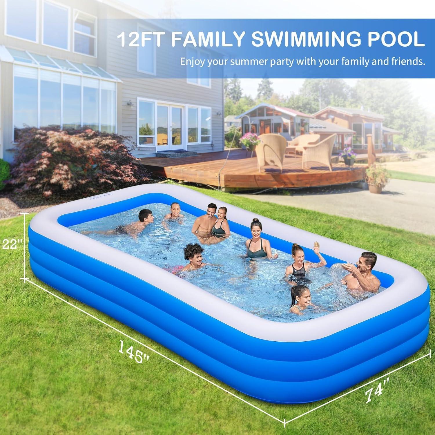 Large Blue and White Rectangular Inflatable Pool