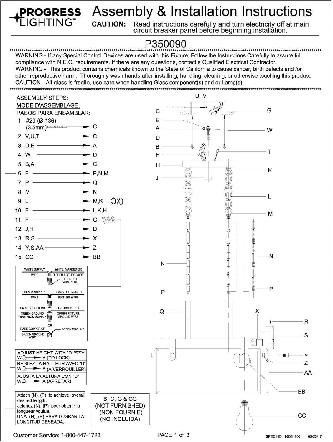 Progress Lighting Glayse 4-Light Semi-Flush Convertible Fixture, Brushed Nickel, Beveled Glass Shade