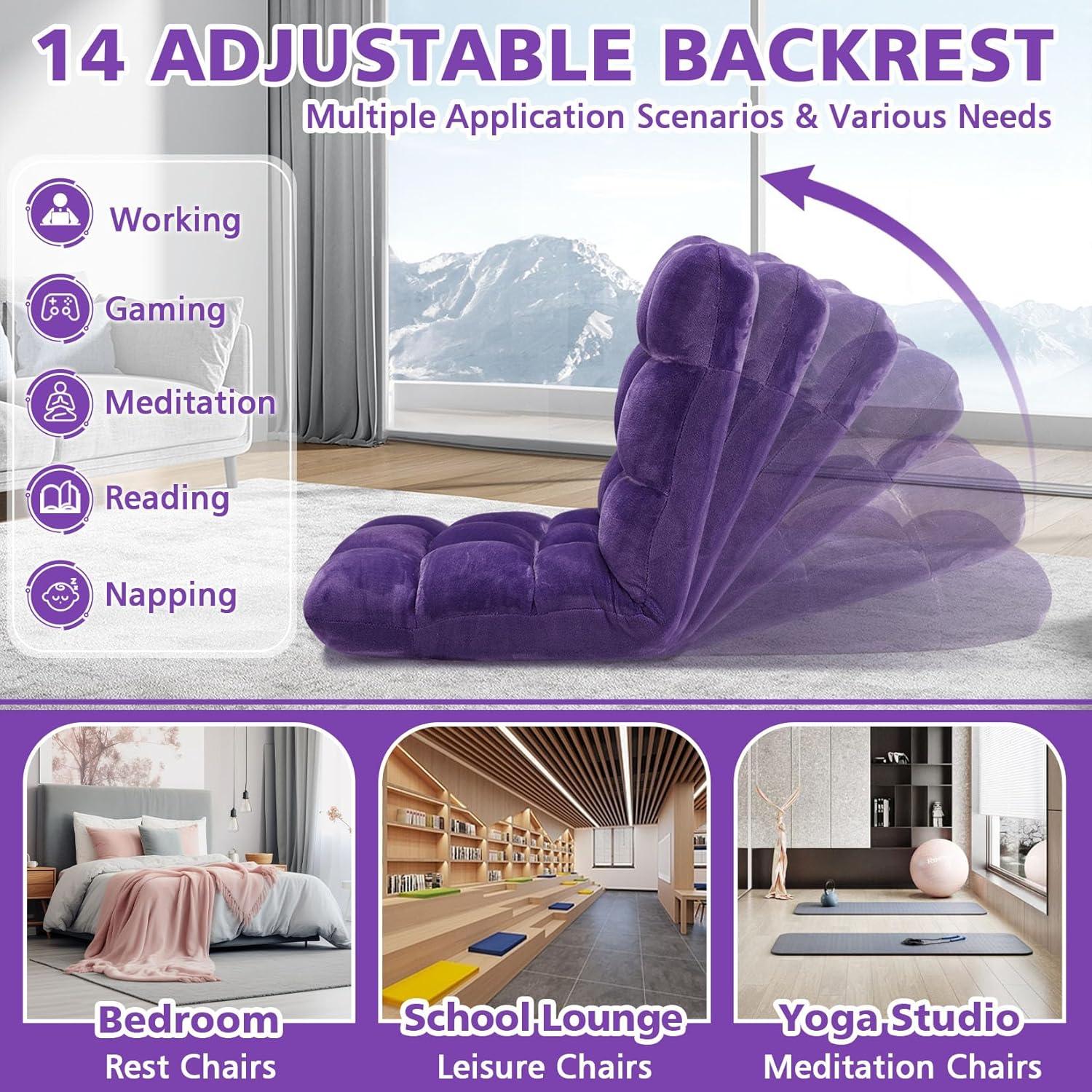 Tangkula Adjustable 14-Position Floor Chair ,Padded Gaming Chair Lazy Recliner Purple