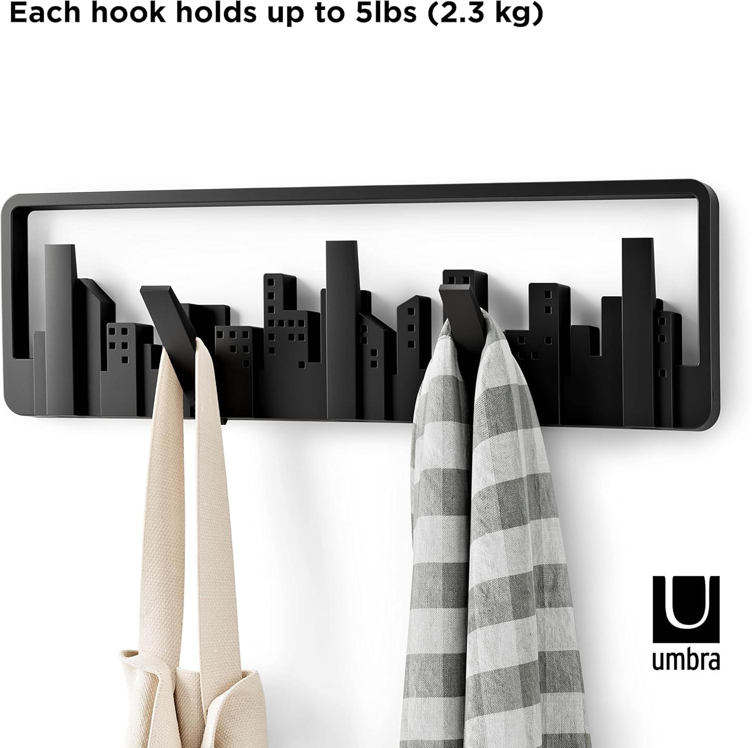 Umbra Skyline 5 Hook Modern Wall Mounted Coat Rack Black