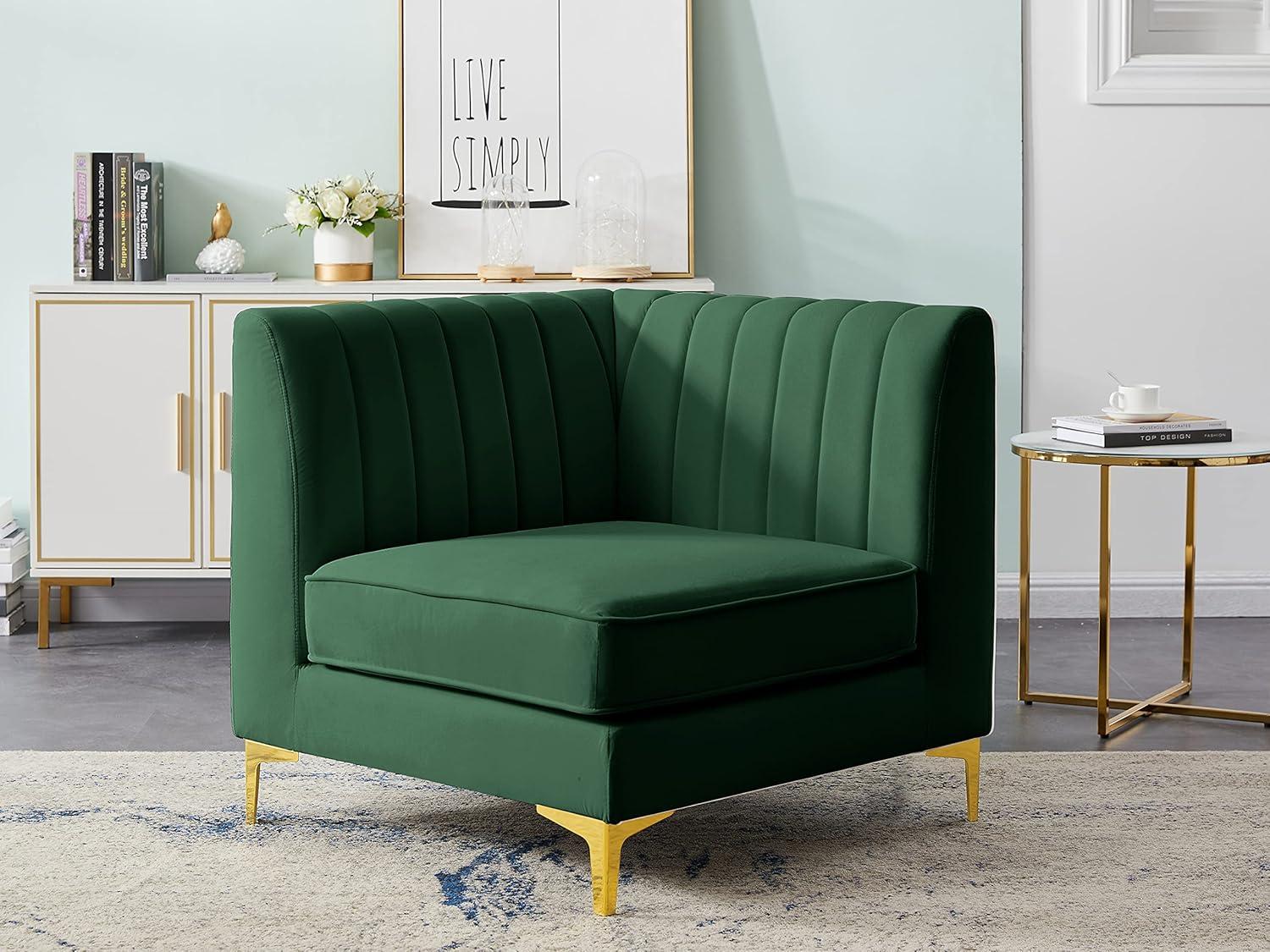 Meridian Furniture Alina Green Velvet Corner Chair