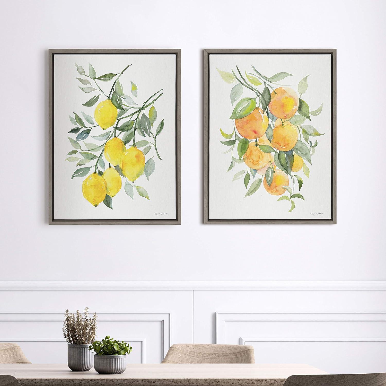 Gray and Yellow Lemon Citrus Canvas Wall Art