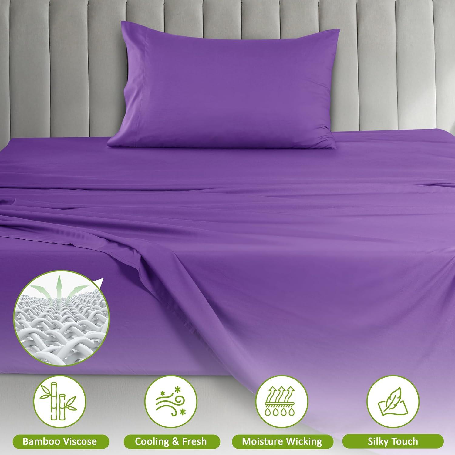 Twin 3 PC Piece Rayon From Bamboo Sheets Solid Deep Pocket Sheet Set - Purple