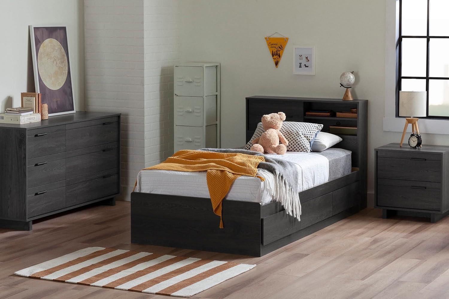 Gray Oak Twin Headboard with Storage Compartments