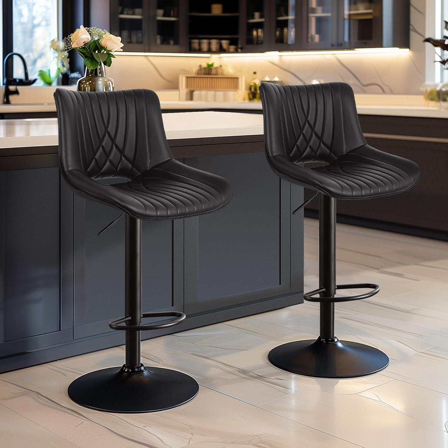 Vatros Adjustable Swivel Counter Stools with Back, Bar Stools Set of 4, Black