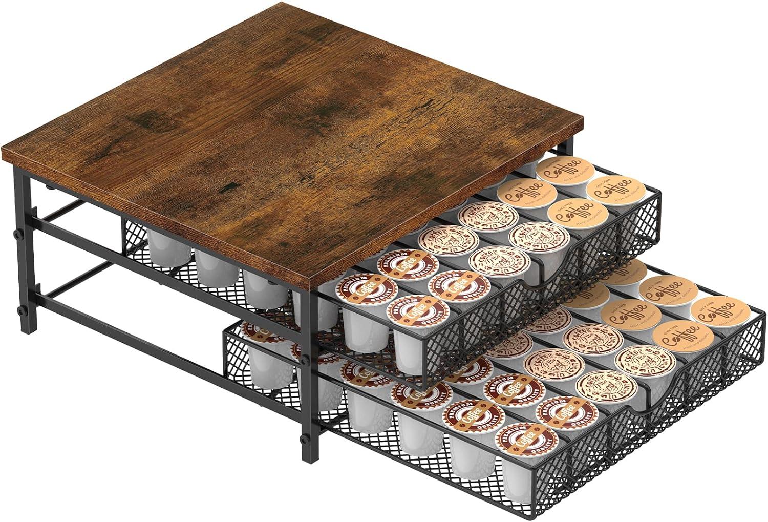 FAST APPLIANCES LLC Coffee Pod Holder For K Cup Holder Drawer Holder, Coffee Pod Drawer For Counter, 2 Tier K-Cup Storage With Sliding Baskets, 72 Capacity Pods Organizer Cups Capsule For Coffee Station, Black