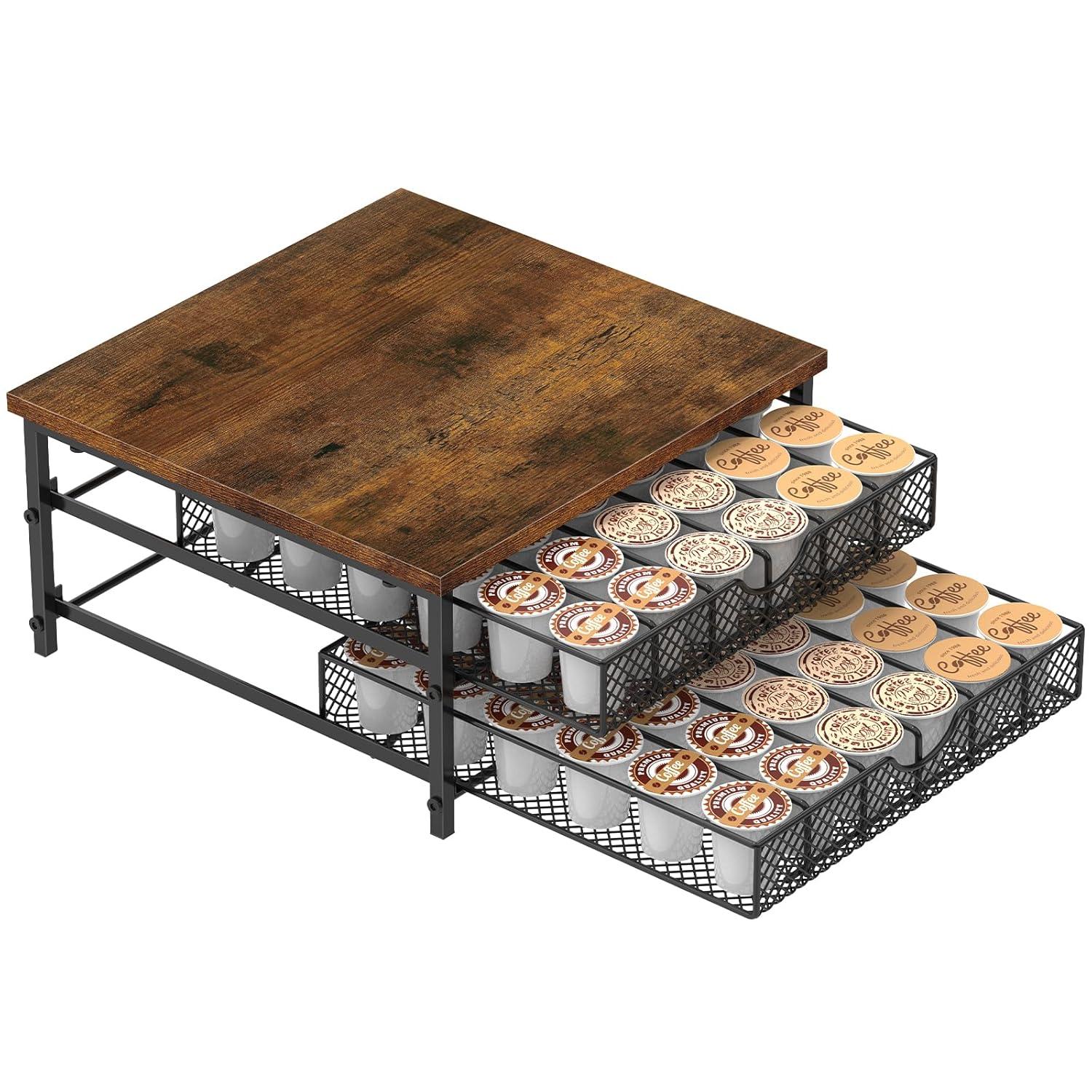 FAST APPLIANCES LLC Coffee Pod Holder For K Cup Holder Drawer Holder, Coffee Pod Drawer For Counter, 2 Tier K-Cup Storage With Sliding Baskets, 72 Capacity Pods Organizer Cups Capsule For Coffee Station, Black