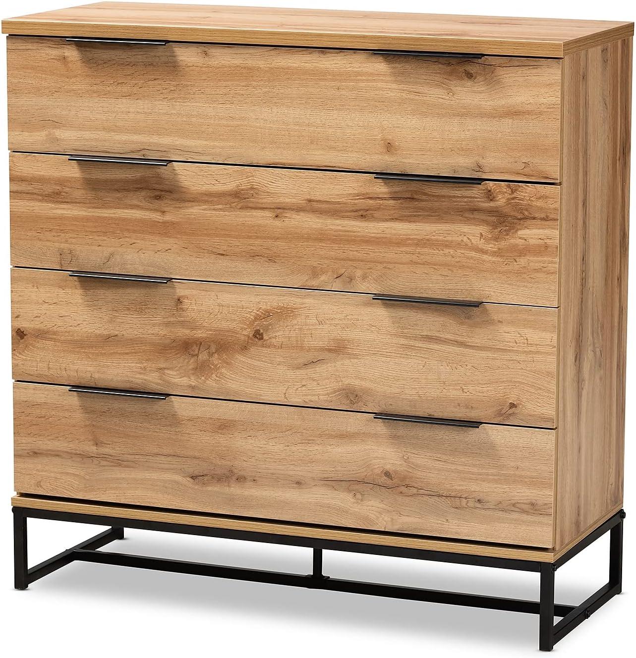 Reid Oak and Black Industrial 4-Drawer Dresser