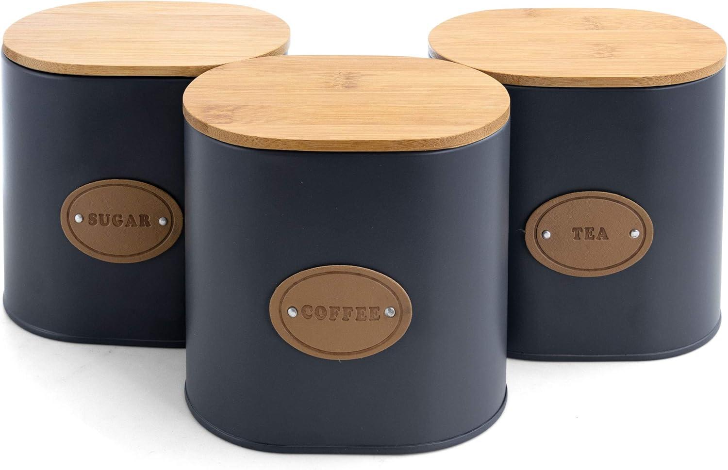 MegaChef Kitchen Food Storage and Organization 5 Piece Canister Set in Grey with Bamboo Lids