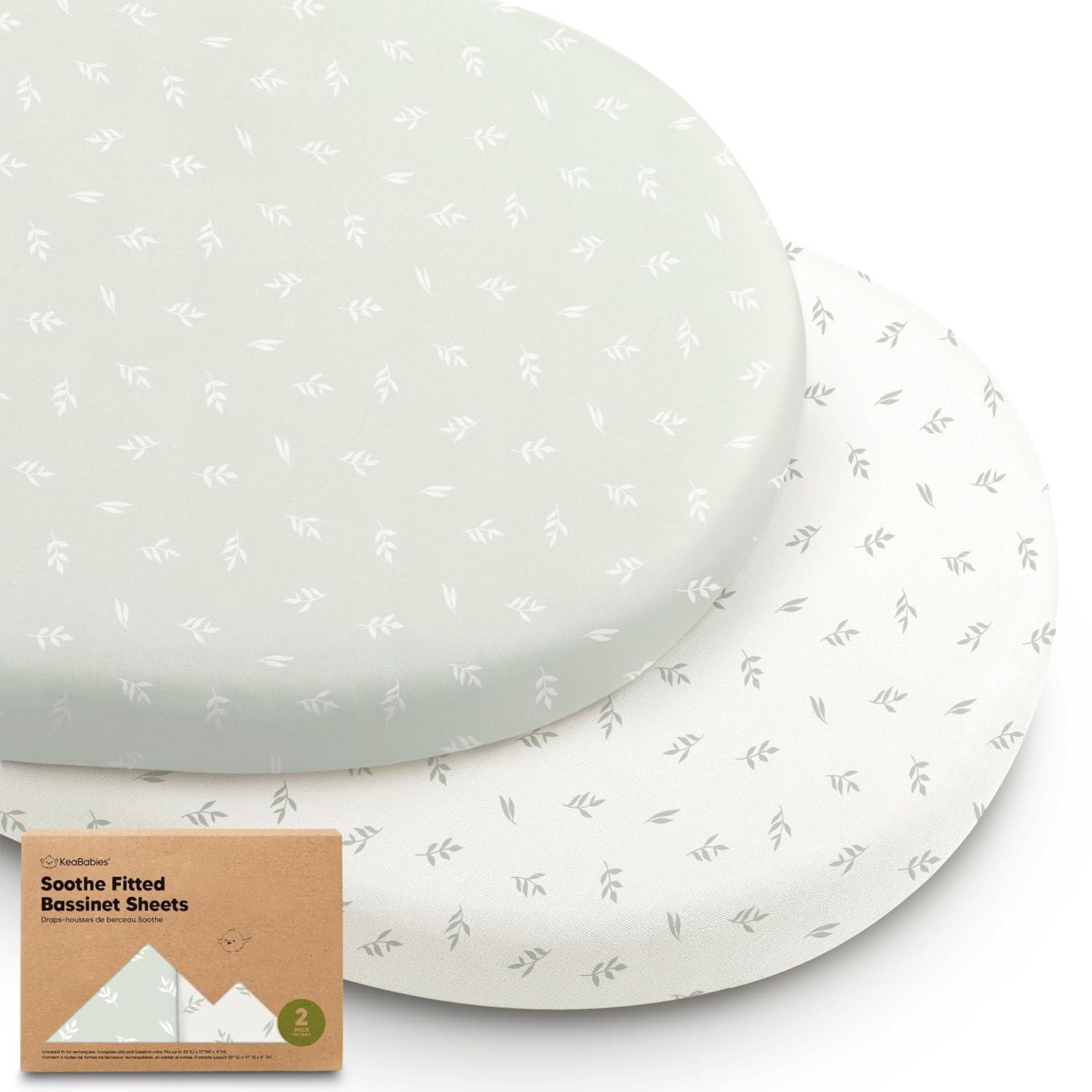 KeaBabies Organic Bassinet Sheet for Baby Girls, Boys, 2-Pack Soothe Bassinet Fitted Sheets, Bedside Bassinet Mattress Sheet (Herb)