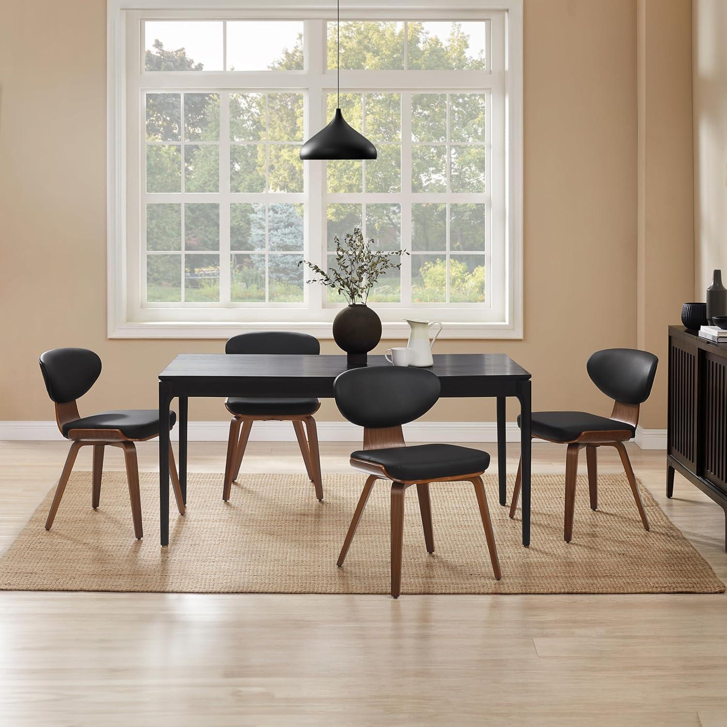 Art Leon Dining Chairs - Mid Century Modern Dining Room Chairs, Faux Leather Upholstered Armless Side Chair with Wood Legs for Kitchen, Set of 2, Walnut Bentwood/Black