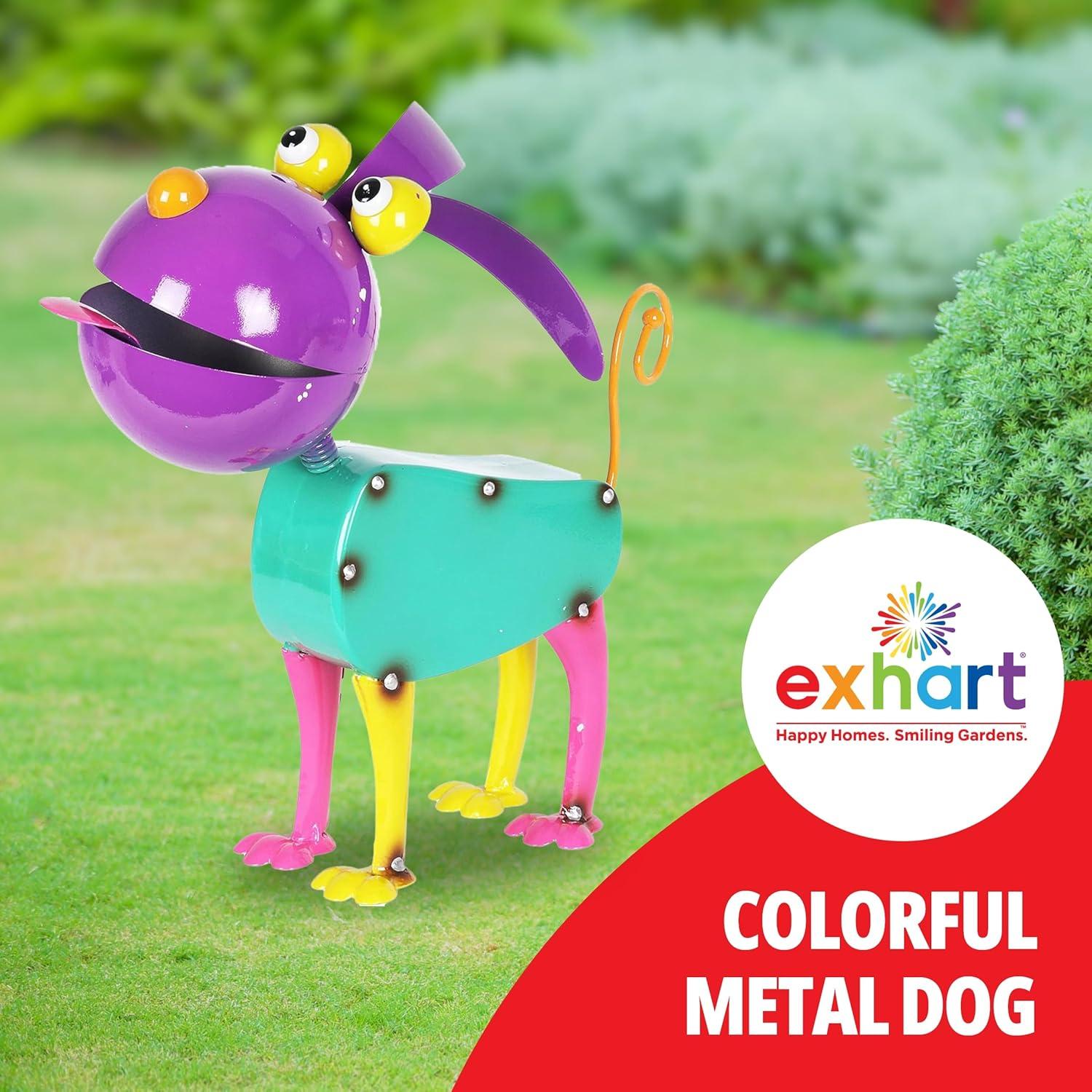 Exhart Hand Painted Bright Metal Dog Statuary, 11 Inch