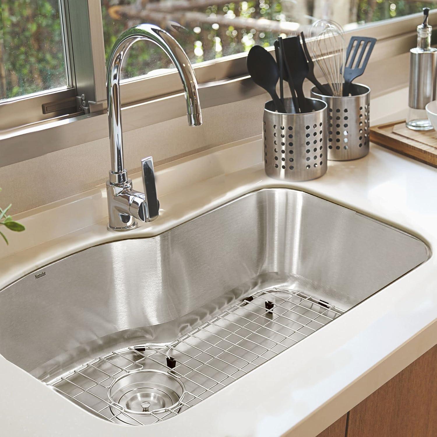 Large Brushed Satin Stainless Steel Undermount Kitchen Sink