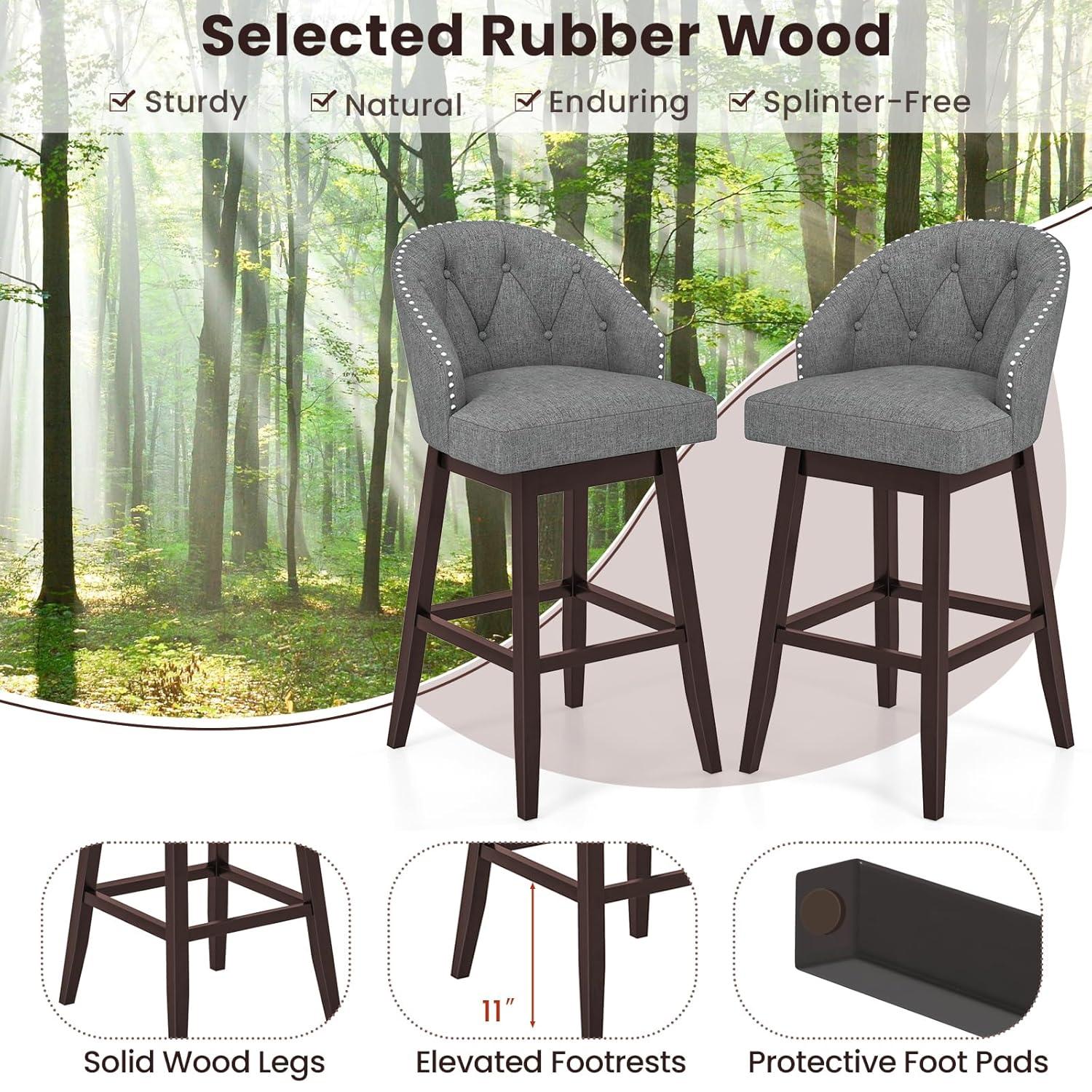 Resenkos Kitchen Counter Bar Chairs, Bar Stools,Counter Height Fabric Upholstered Bar Stools Set of 2-Gray