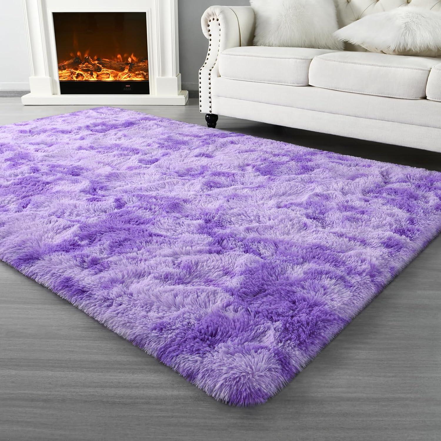 Noahas Fluffy Shaggy Rugs, 5x8 Feet Purple Plush Rugs for Girls Bedroom, Soft Kids Room Carpets, Large Bedside Rug, Upgrade Non-Slip Rugs for Children Nursery Dorm Home Decor, Purple