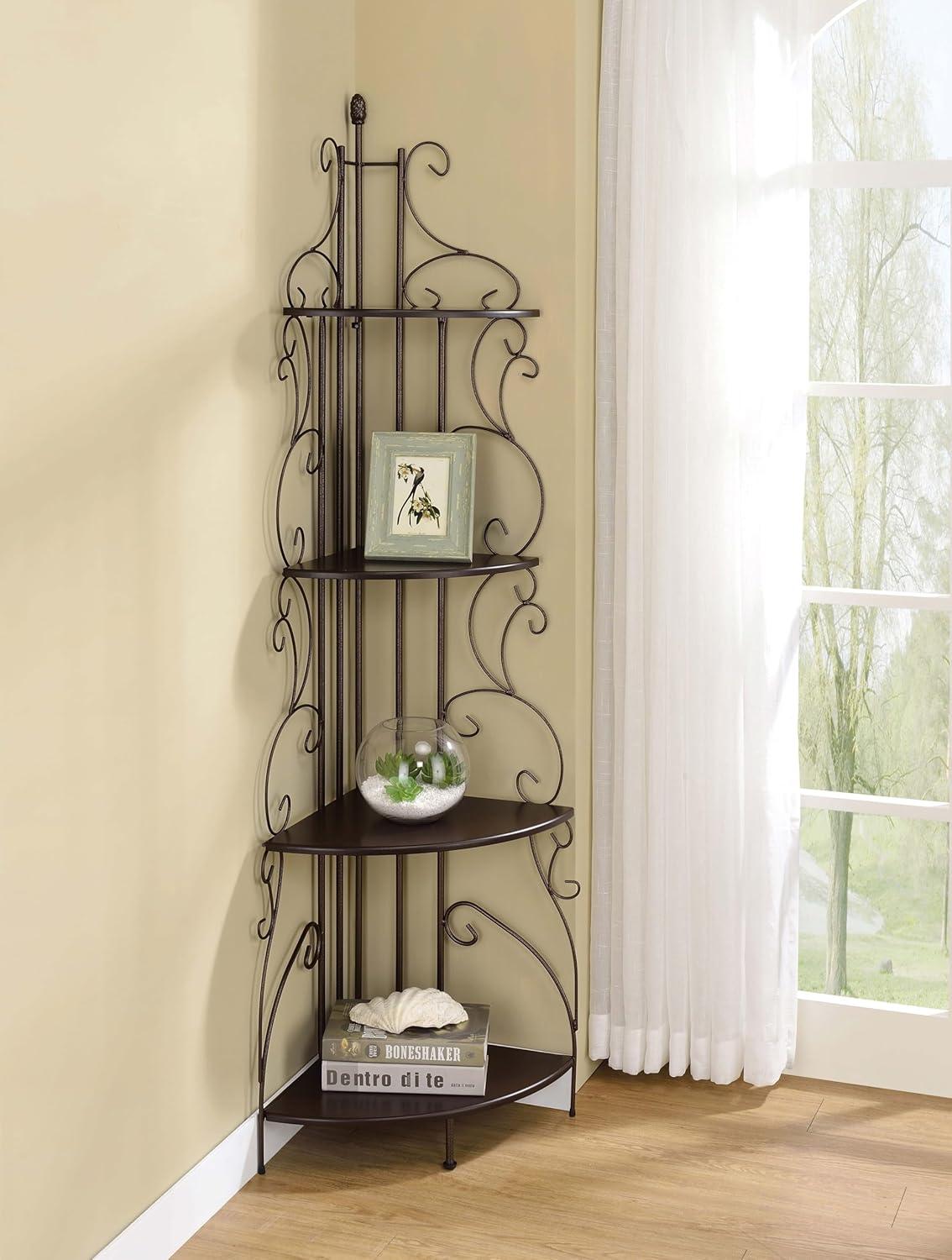 Coaster 4 Shelves Traditional Metal Corner Bookcase in Copper