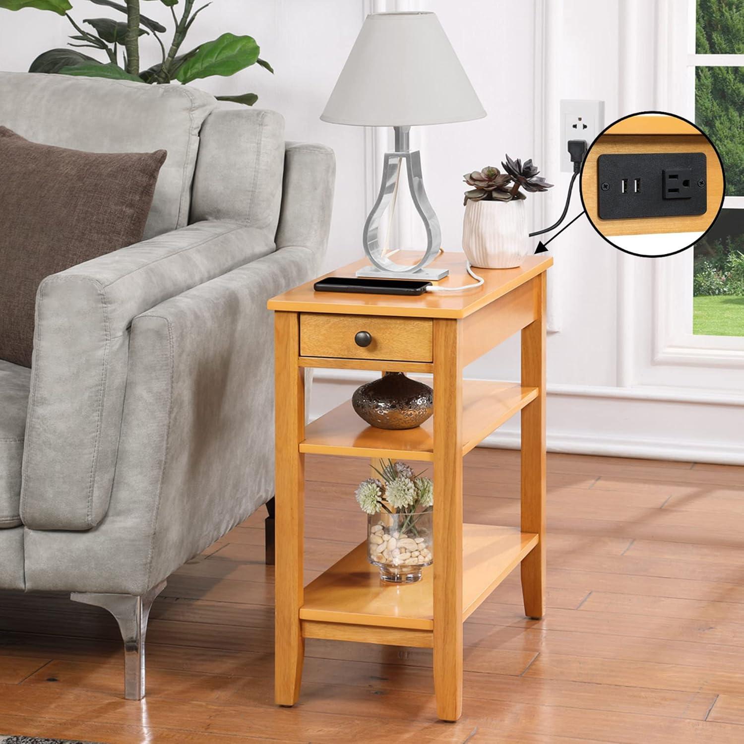 Convenience Concepts American Heritage End Table/Charging Station, Natural