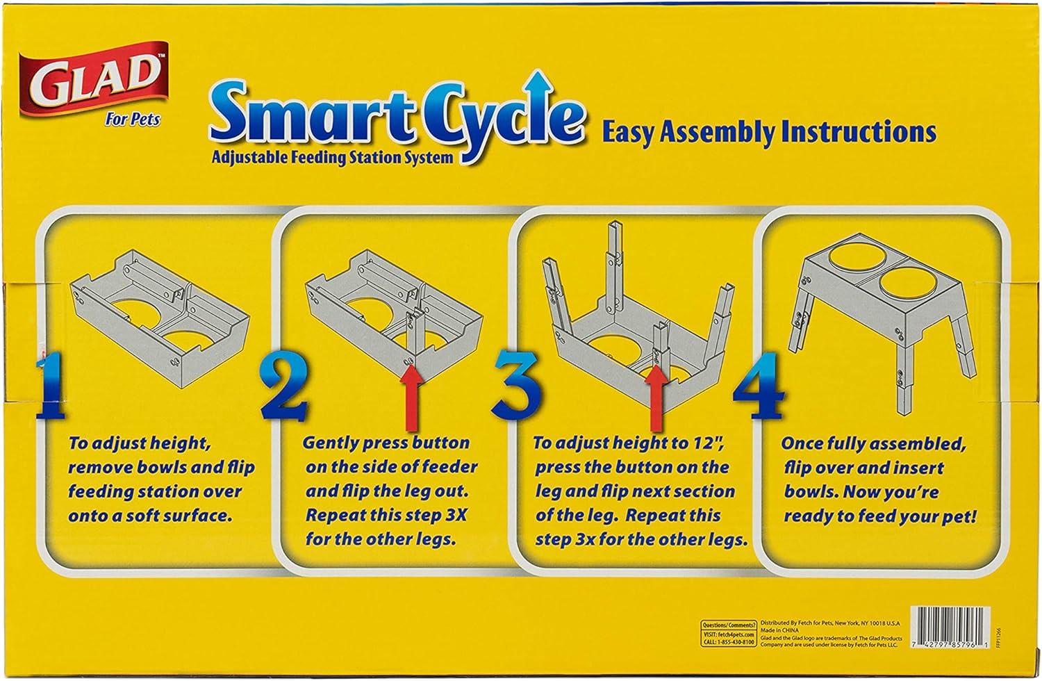 Glad for Pets Smart Cycle Adjustable Feeding Station System | Elevated Dog Bowl Inserts With 3 Height Options for Dogs | Includes 4 Disposable Dog Bowls