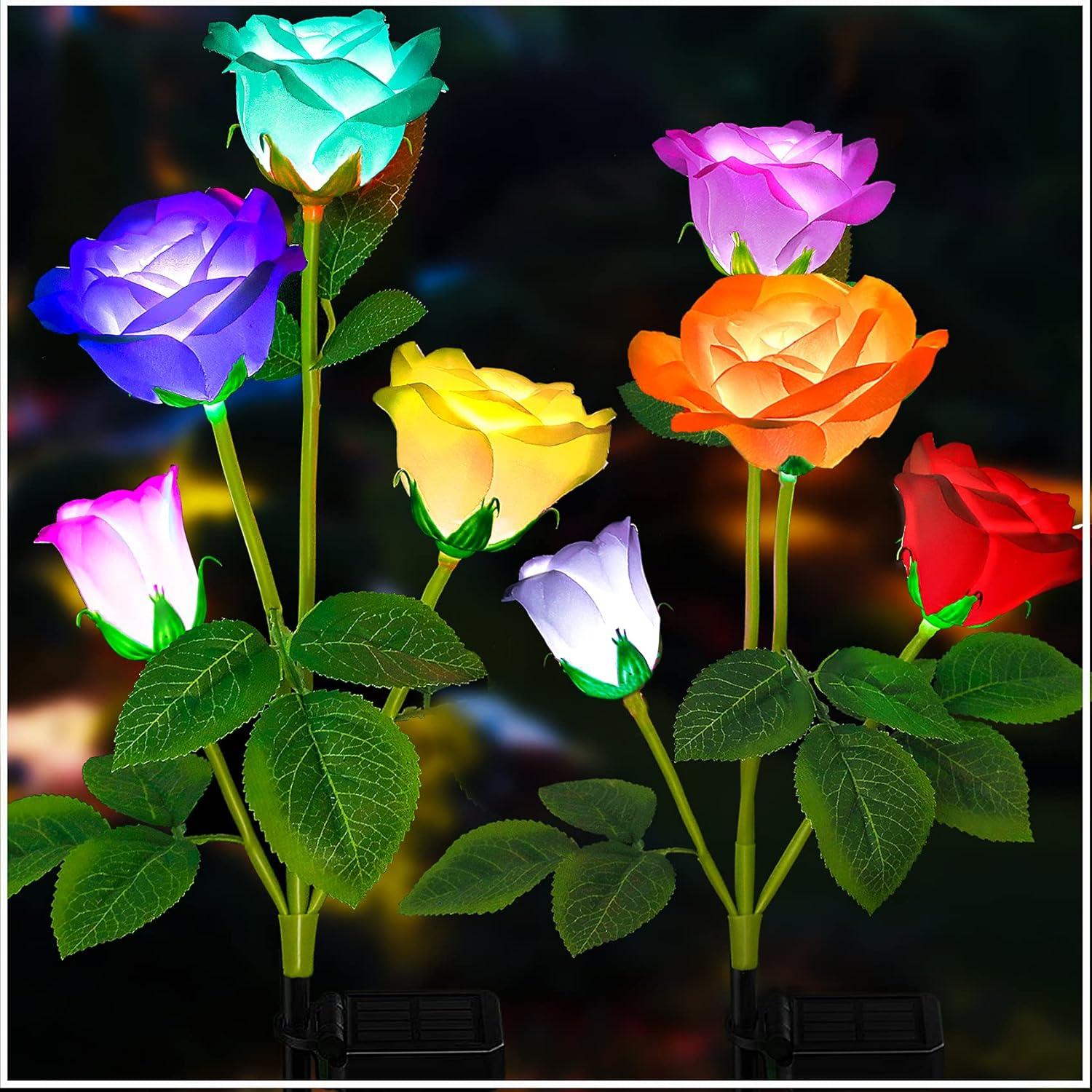 Multicolor Solar-Powered Garden Rose Lights with Adjustable Stems