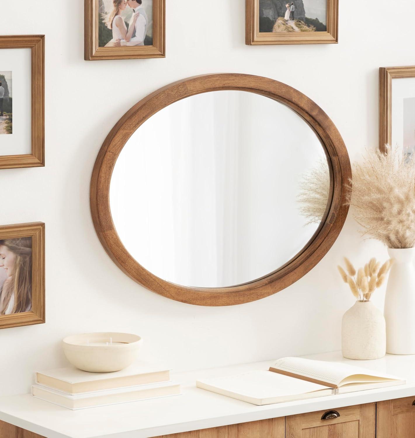 Kate and Laurel Hogan Farmhouse Oval Framed Wall Mirror, 24 x 36, Rustic Brown, Decorative Bulletin Board for Wall