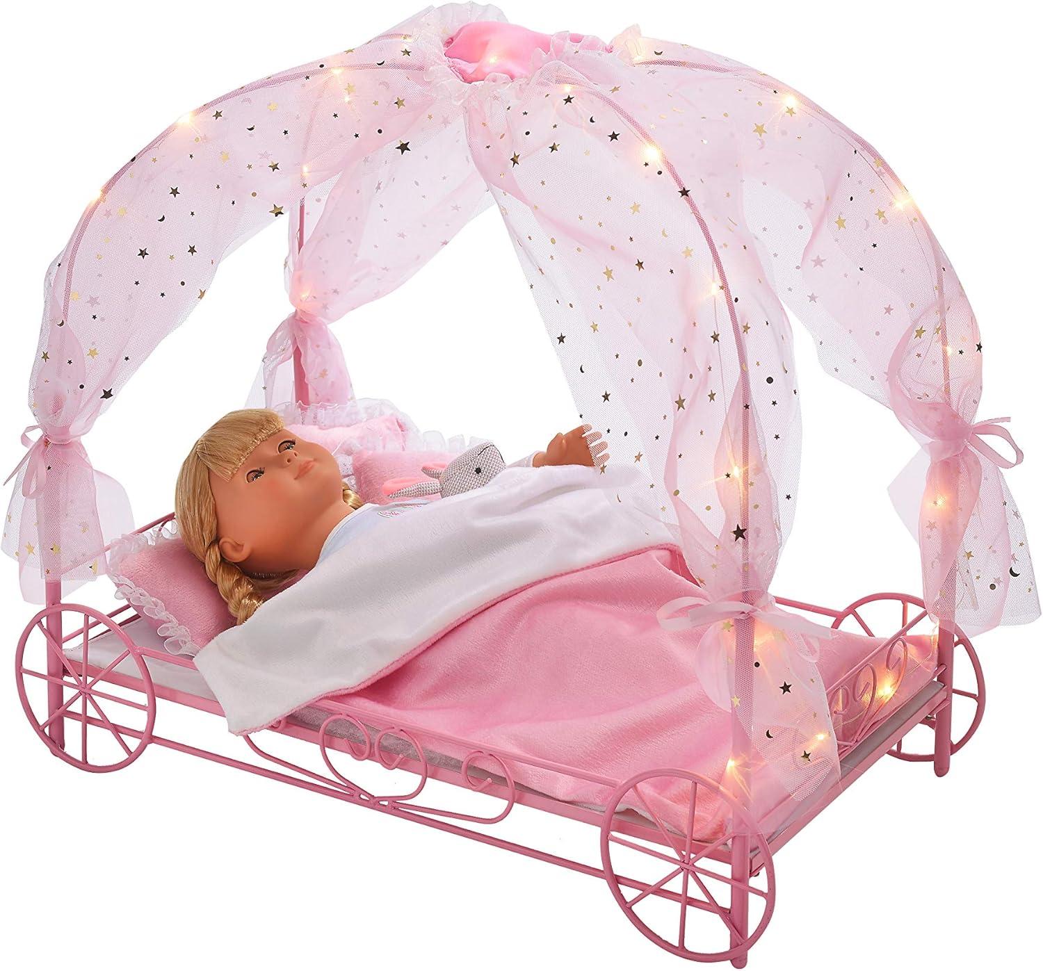 Badger Basket Royal Carriage Doll Bed with Canopy, Bedding and LED Lights