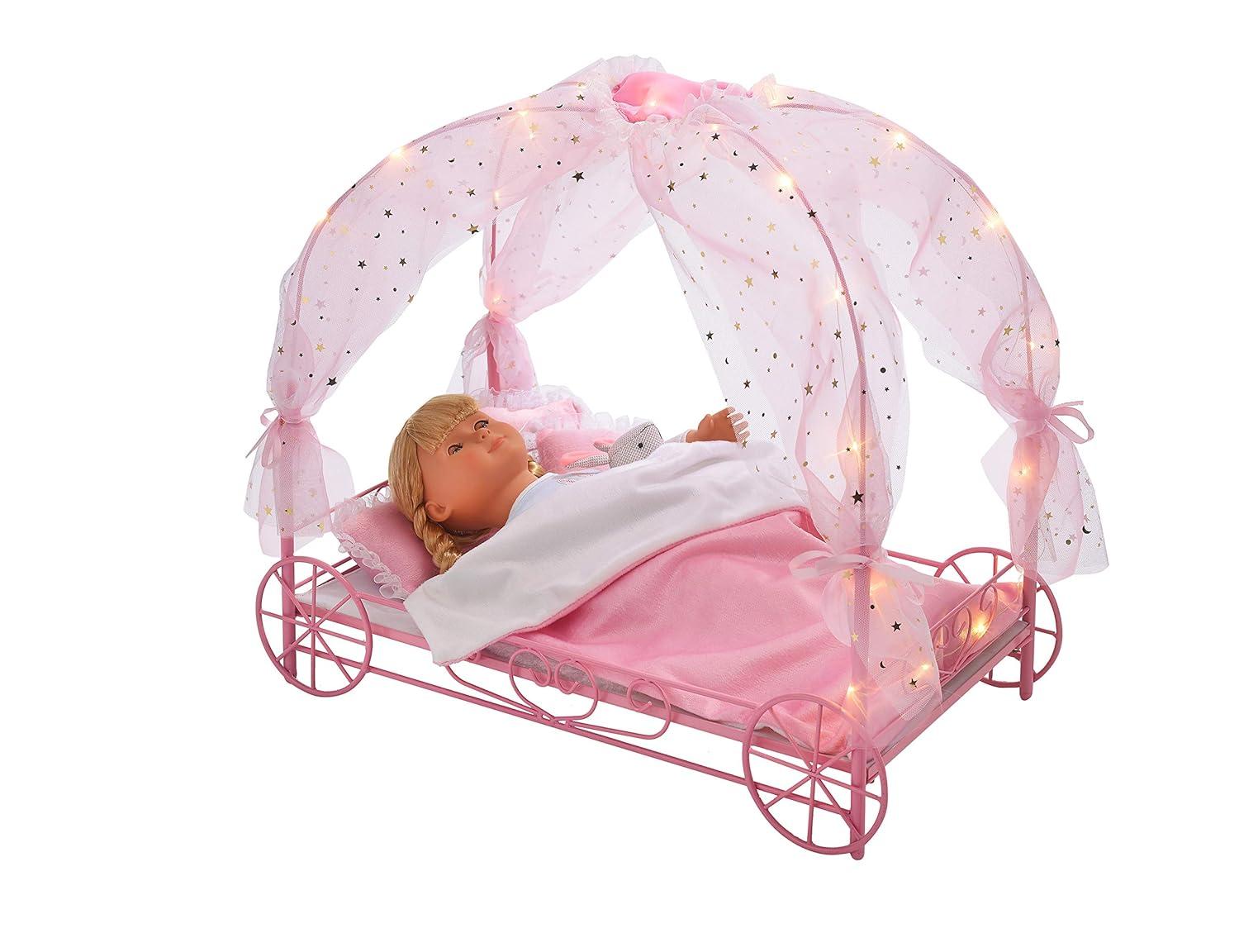 Badger Basket Royal Carriage Doll Bed with Canopy, Bedding and LED Lights