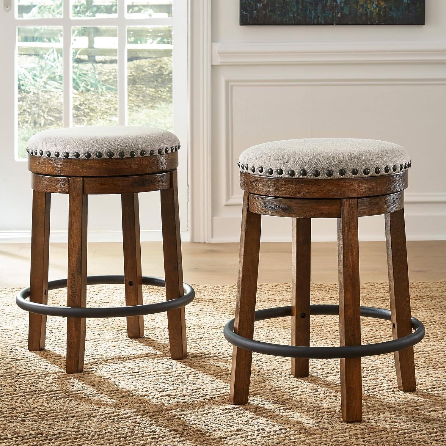 Gracie Oaks Marlar Swivel Upholstered Counter Stool with Solid Wood Frame