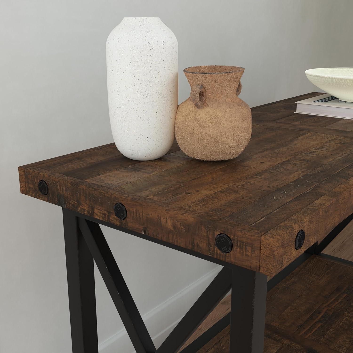 Homestyles Portman Brown Sofa Table with Metal Frame and Exposed Bolt Heads