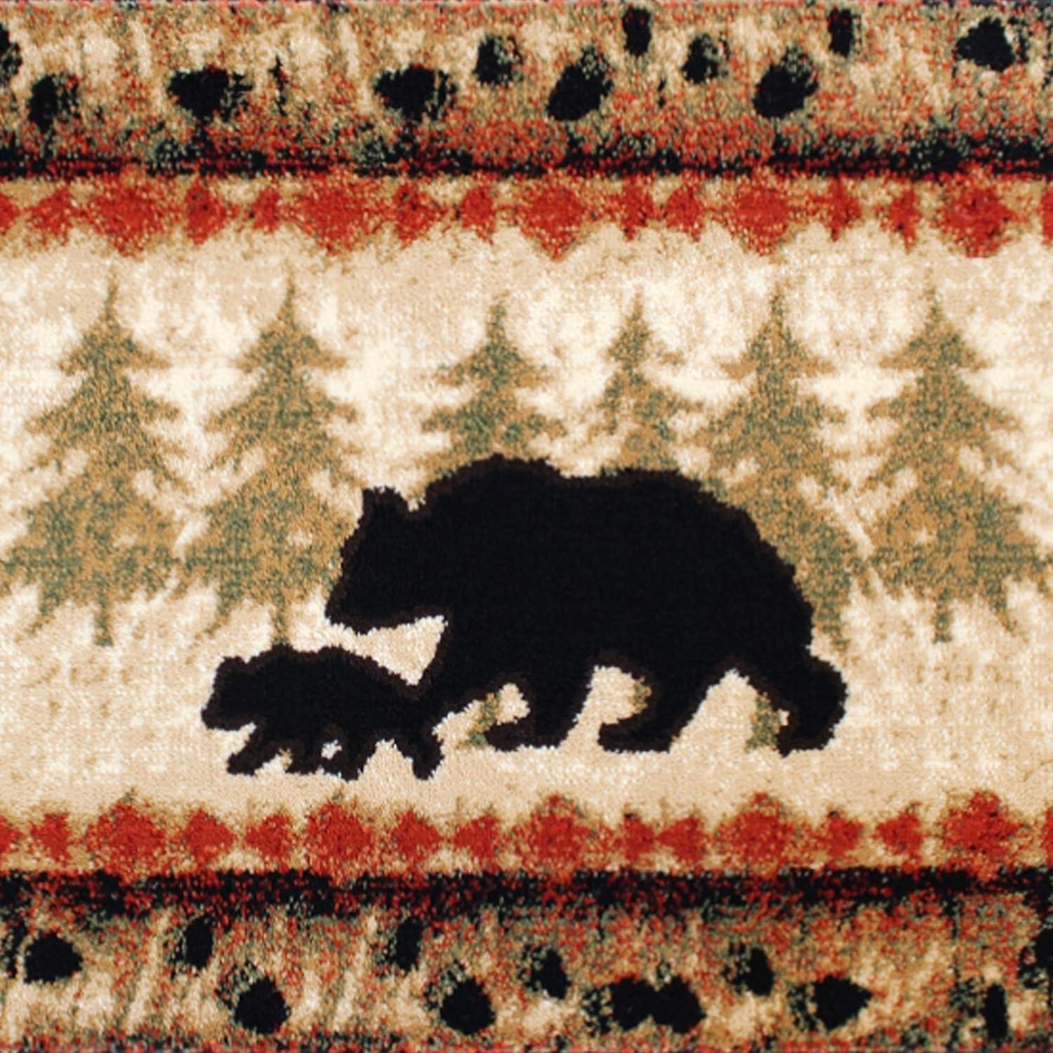 Rustic Lodge Black Bear and Cub 4' x 5' Area Rug