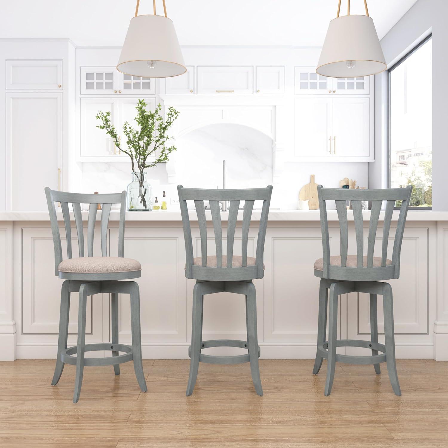 Hillsdale Furniture 25.75" Savana Swivel Counter Height Barstool Blue (Wirebrush)/Cream : Upholstered, Wood Legs, 250lb Capacity