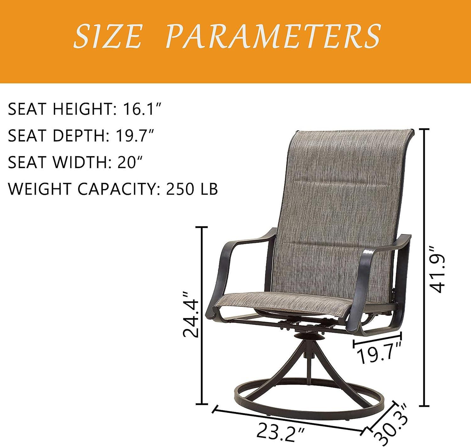 Outdoor Patio Dining Chair Swivel Sling Rocker Set with Steel Metal Frame (Set of 2), Grey