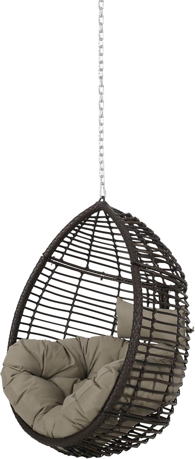 Morris Indoor/Outdoor Wicker Hanging Chair with 8' Chain - Christopher Knight Home: Cushioned, Weather-Resistant