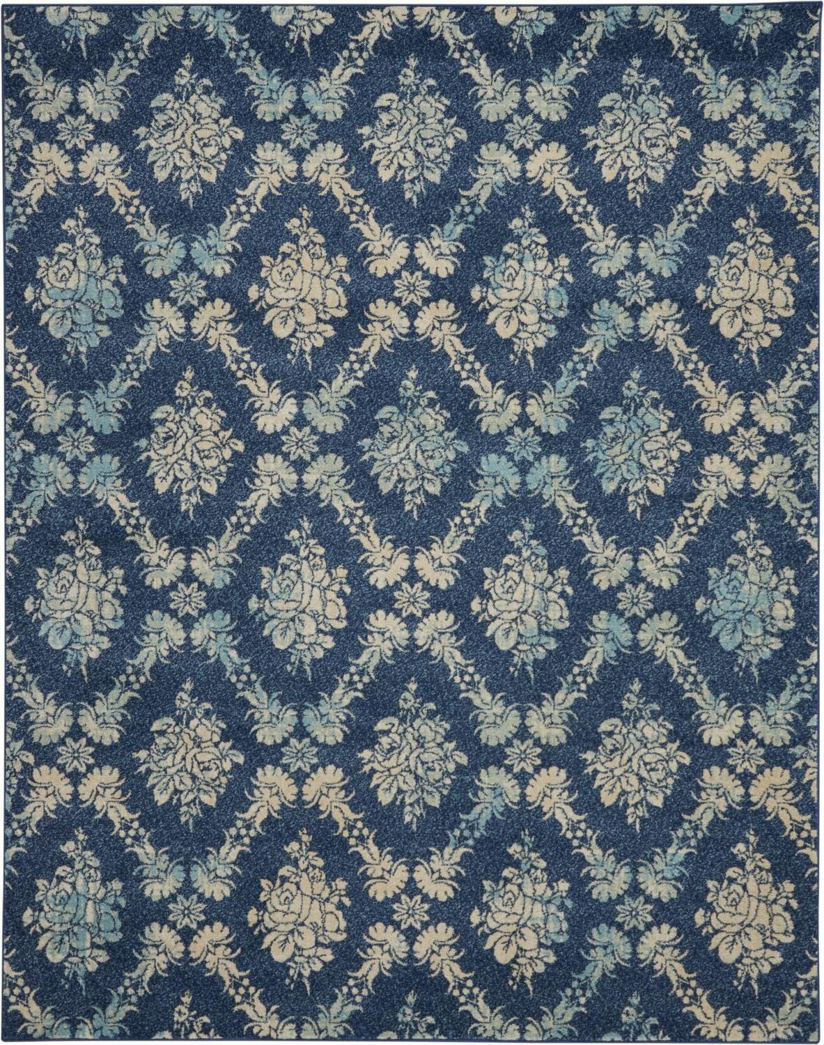 Nourison Tranquil Floral Navy/Light Blue 8' x 10' Area Rug, (8x10)