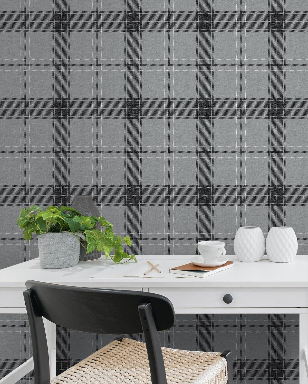 Greyscale Plaid Self-Adhesive Vinyl Wallpaper Roll