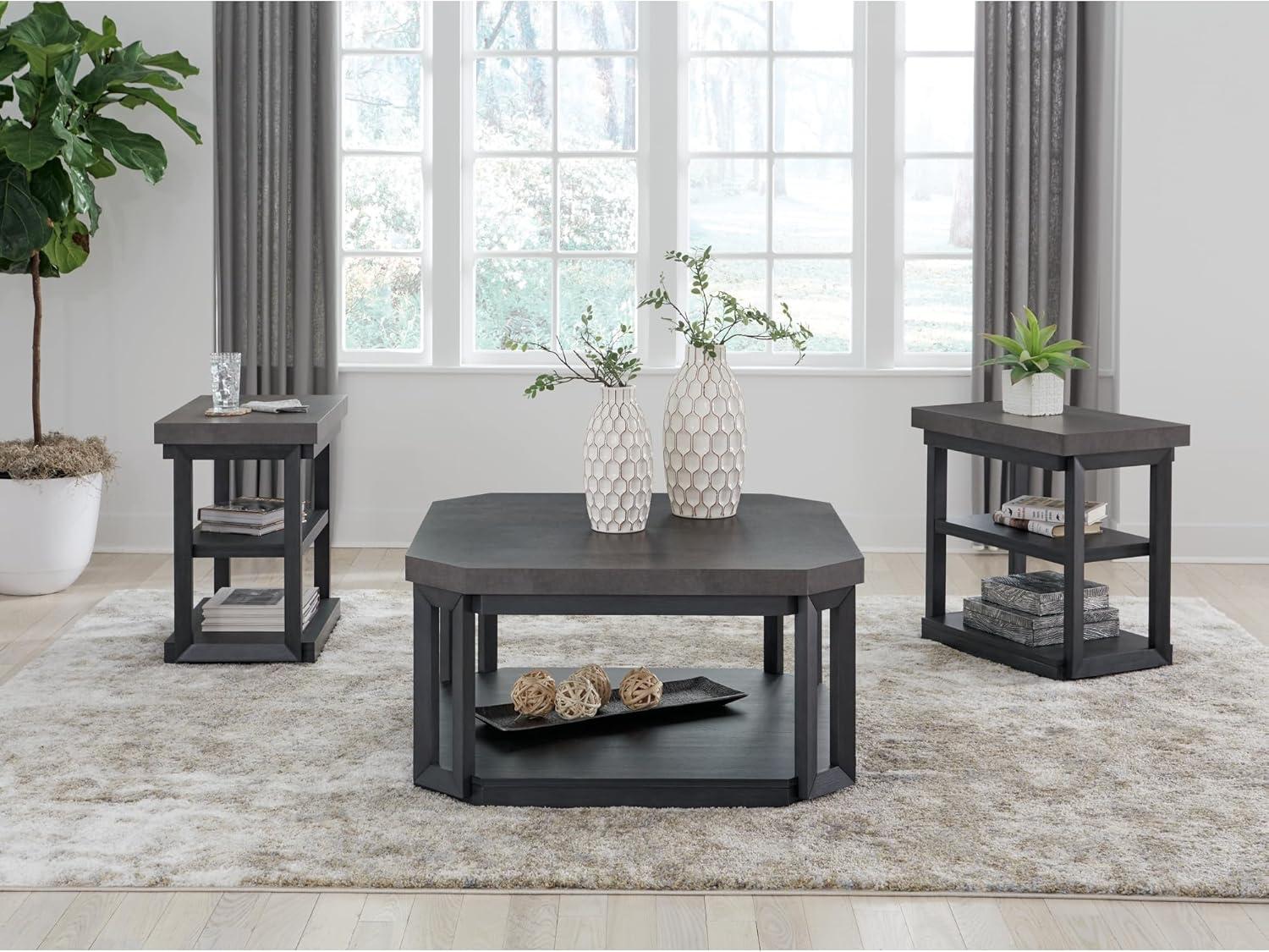 Modern Black and Gray Square Table Set with Shelves and Casters