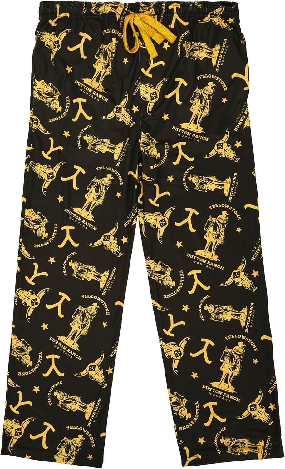 Yellowstone Dutton Ranch & Logo AOP Men's Black Wash Sleep Pajama Pants-XL