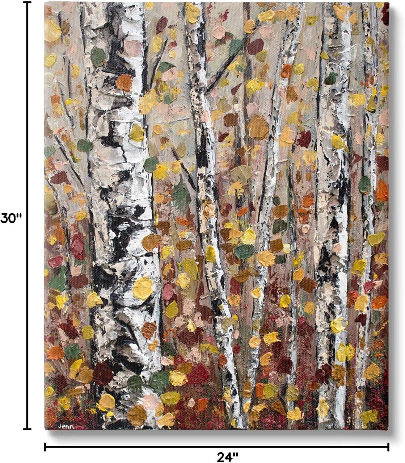 Stupell Industries " Autumn Birch Trees Abstract Leaves " by Jen Seeley Painting Print