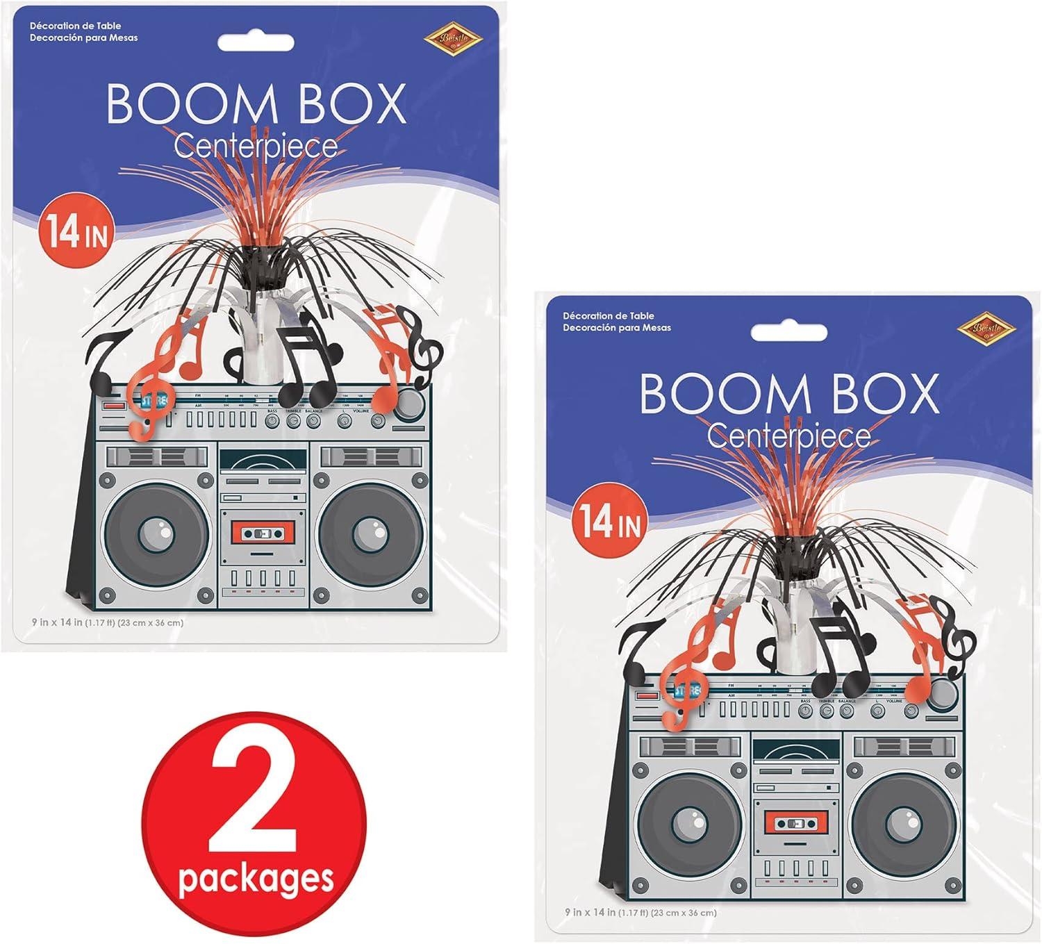 Beistle 2-Pack Boom Box Centerpieces, 80s Era Themed Party Decorations, Decades Music Party Table Decor, Hip Hop Party Accessories for Birthday, 14"