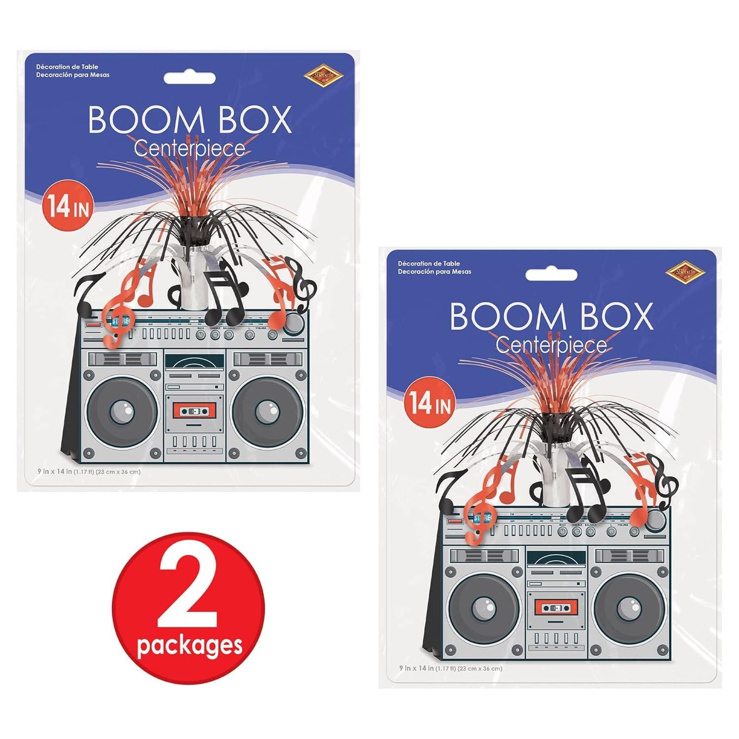 Beistle 2-Pack Boom Box Centerpieces, 80s Era Themed Party Decorations, Decades Music Party Table Decor, Hip Hop Party Accessories for Birthday, 14"