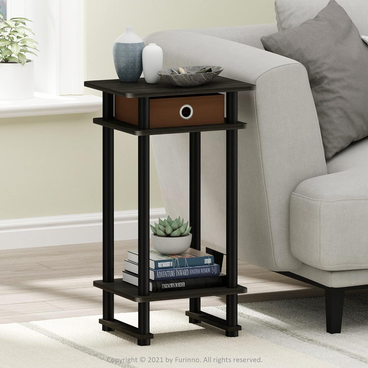 Espresso Wood and Metal Square End Table with Storage