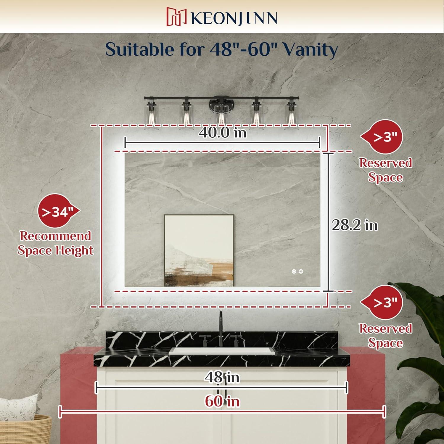 Keonjinn 40"x28" LED Backlit Mirror with Anti-Fog Dimmable Modern Rectangular Makeup Wall Mirror with Light, CRI90 Waterproof for Bathroom(Horizontal/Vertical)