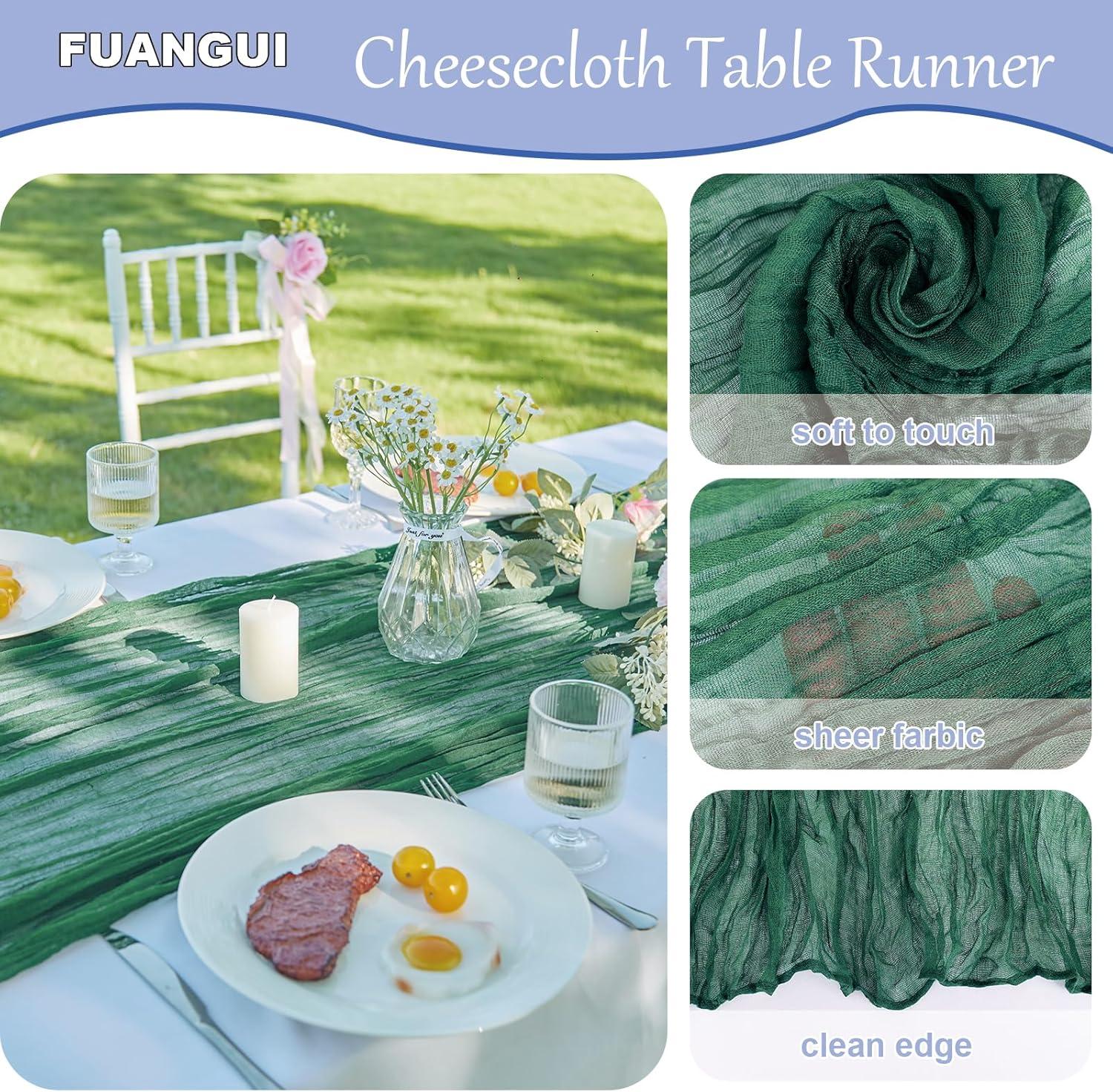 Mint Green Cheesecloth Table Runner 6 Pack 35" Boho Gauze Runner 120 inches Long Tablecloth Runner Rustic Sheer Fabric Bulk for Baby Shower Wedding Bridal Birthday Party Table Decorations