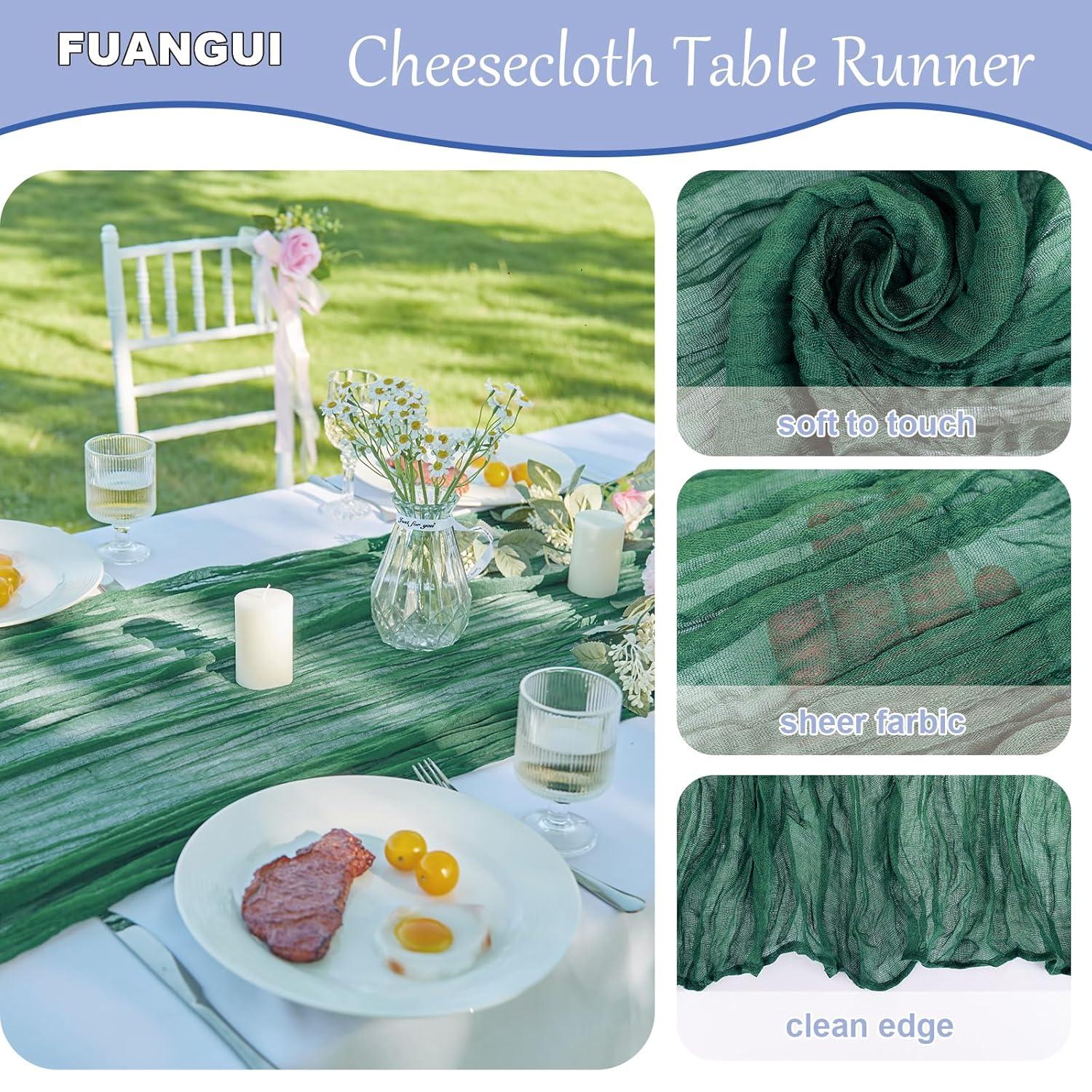 Mint Green Cheesecloth Table Runner 6 Pack 35" Boho Gauze Runner 120 inches Long Tablecloth Runner Rustic Sheer Fabric Bulk for Baby Shower Wedding Bridal Birthday Party Table Decorations