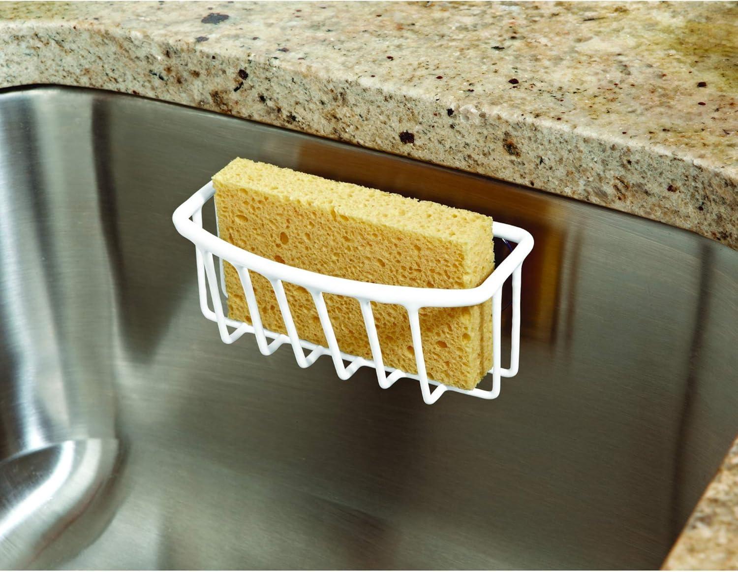 Kitchen Details Suction Cup Mount Iron Kitchen Sink 2.3" H, 5.5" L Sponge Caddy, White