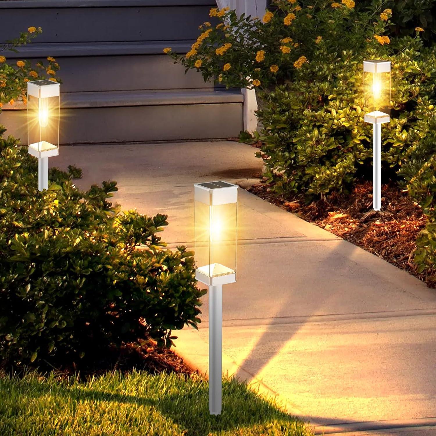 BITPOTT Solar Garden Lighting 8Pack Edison Bulbs Solar Powered Outdoor Pathway Light for Driveway