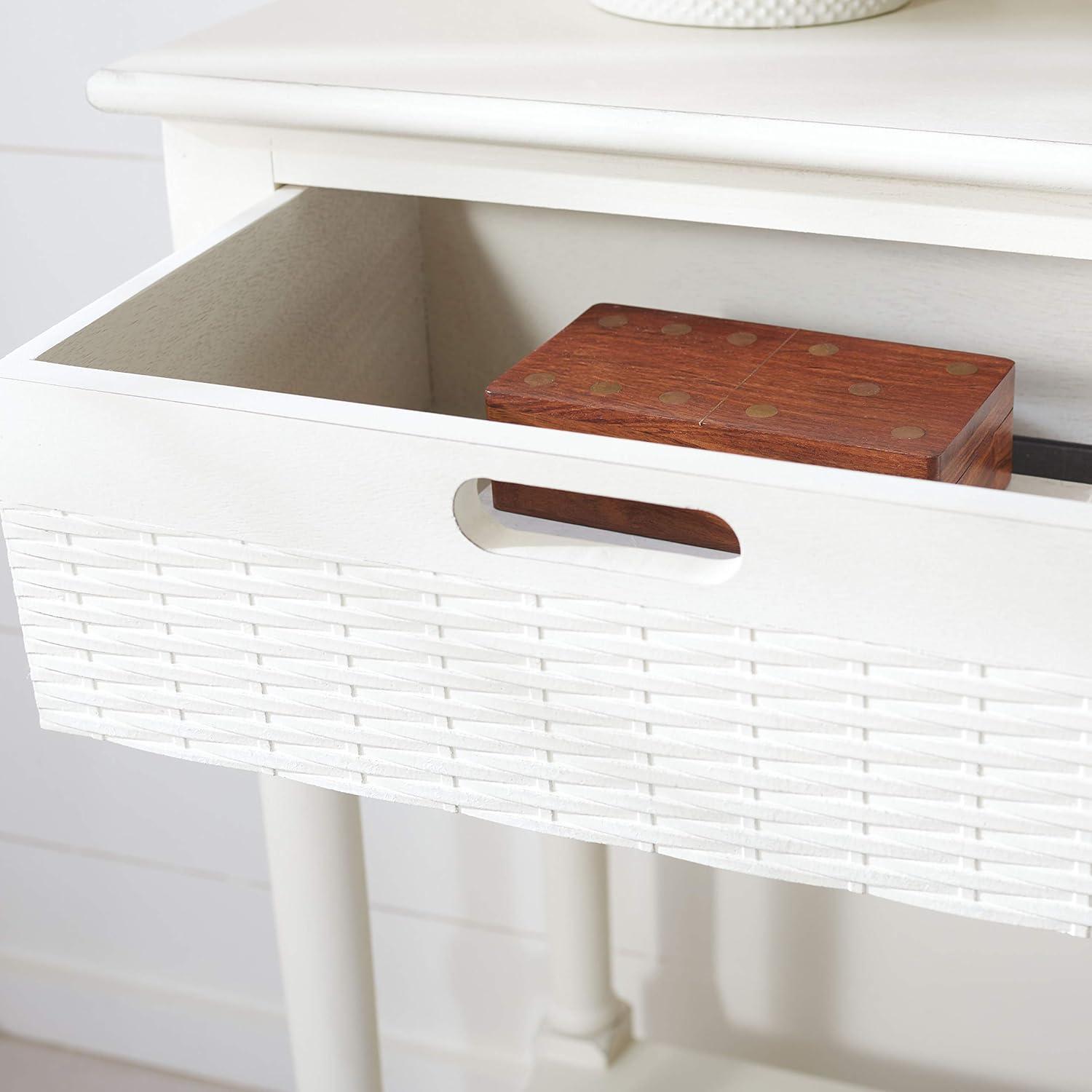 Distressed White Wood Console Table with Storage Drawers